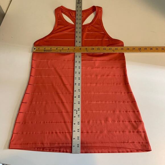 Athleta Tank Top Womens XS Terracotta Orange Mesh Panel Stripe Chi Racerback - Picture 9 of 14